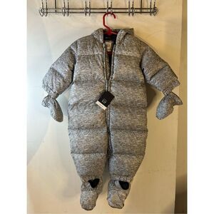 Baby gap 6-12m down fill snowsuit mittens hood gray new